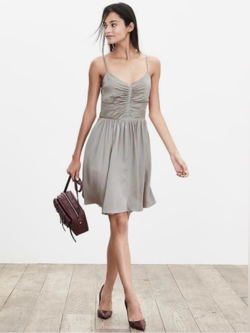 Banana Republic, Spaghetti Strap Silk Champagne Gold Mini Party Dress, Size 4